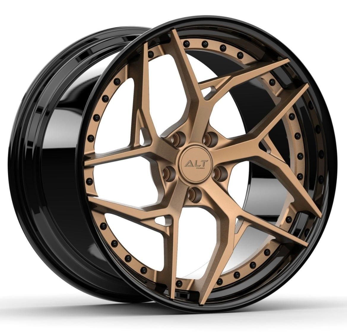 ALT DL12 Forged 2 Piece Satin Bronze with Gloss Black Lip wheels for C8 Corvette Z06 / E-Ray