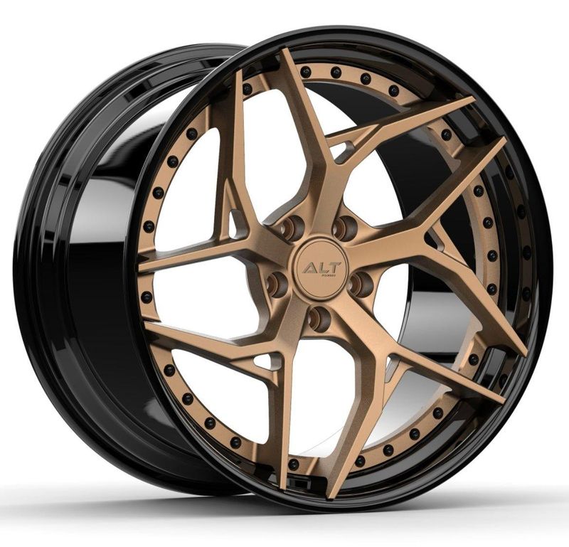 ALT DL12 Forged 2 Piece Satin Bronze with Gloss Black Lip wheels for C7 Corvette Base / Z51