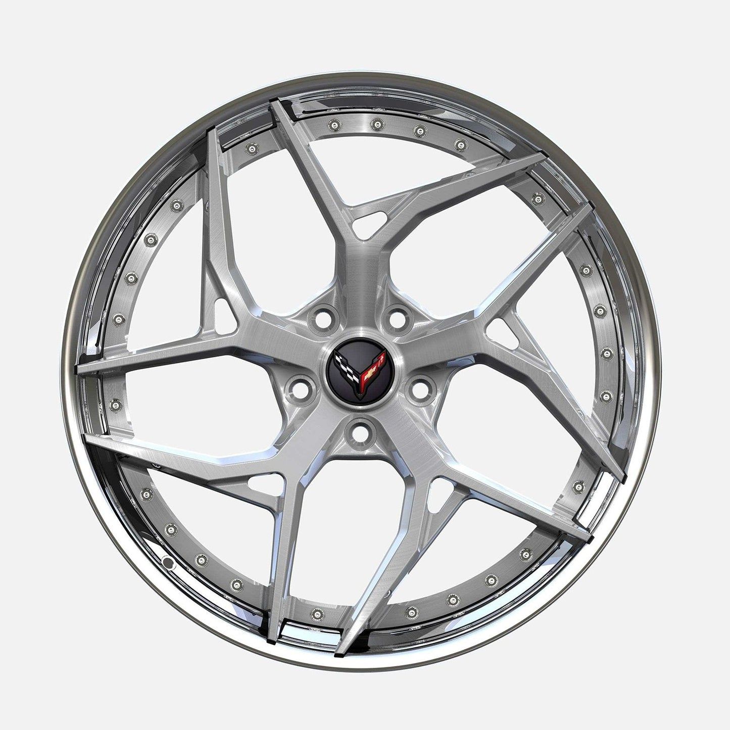 ALT DL12 Forged 2 Piece Brushed Titanium with Polished Lip wheels for C6 Corvette Base / Z51