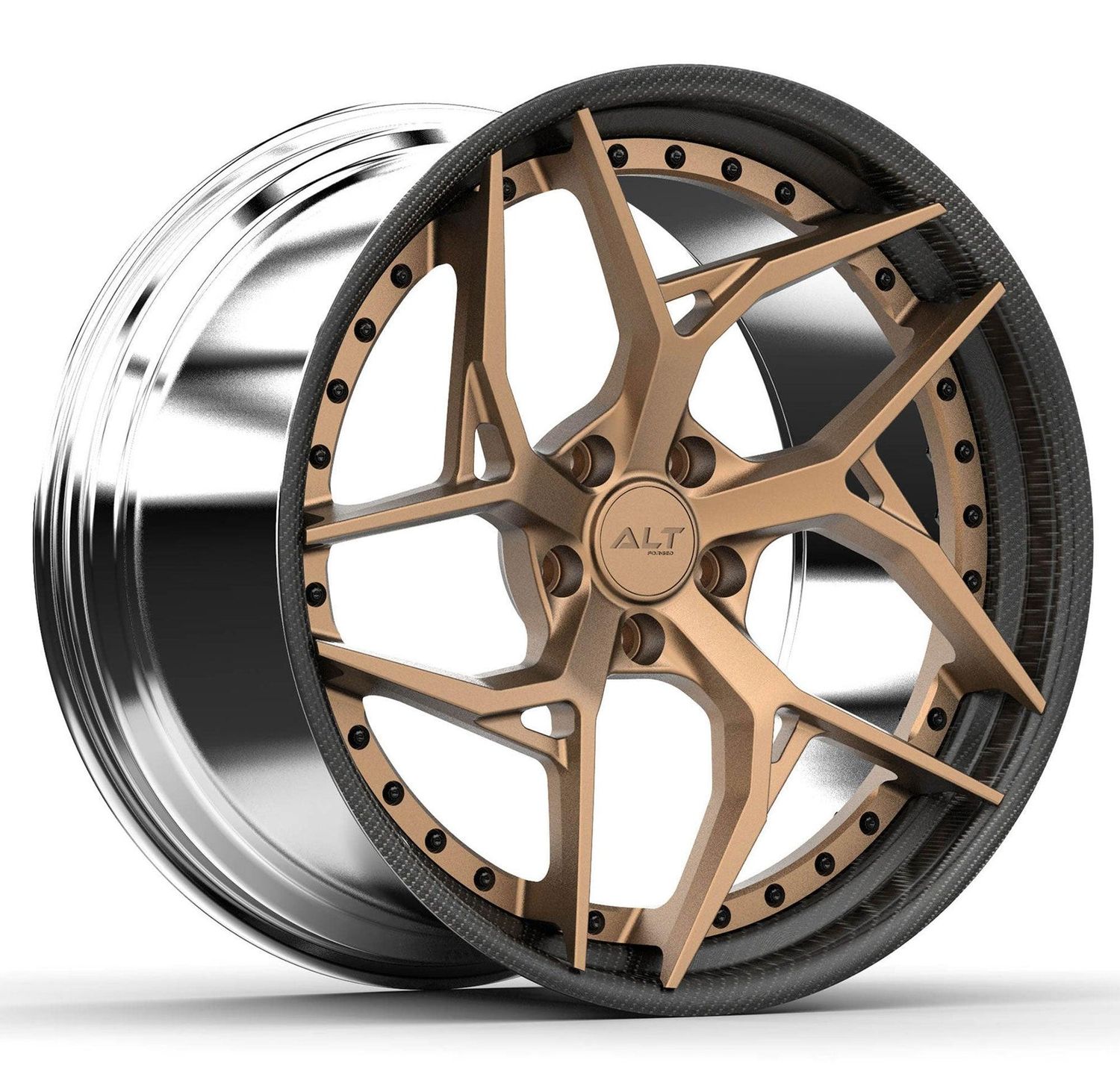 ALT DL12 Forged 2 Piece Bronze face Polished barrel and Carbon Fiber Lip wheels for C6 Corvette Z06 / Grand Sport