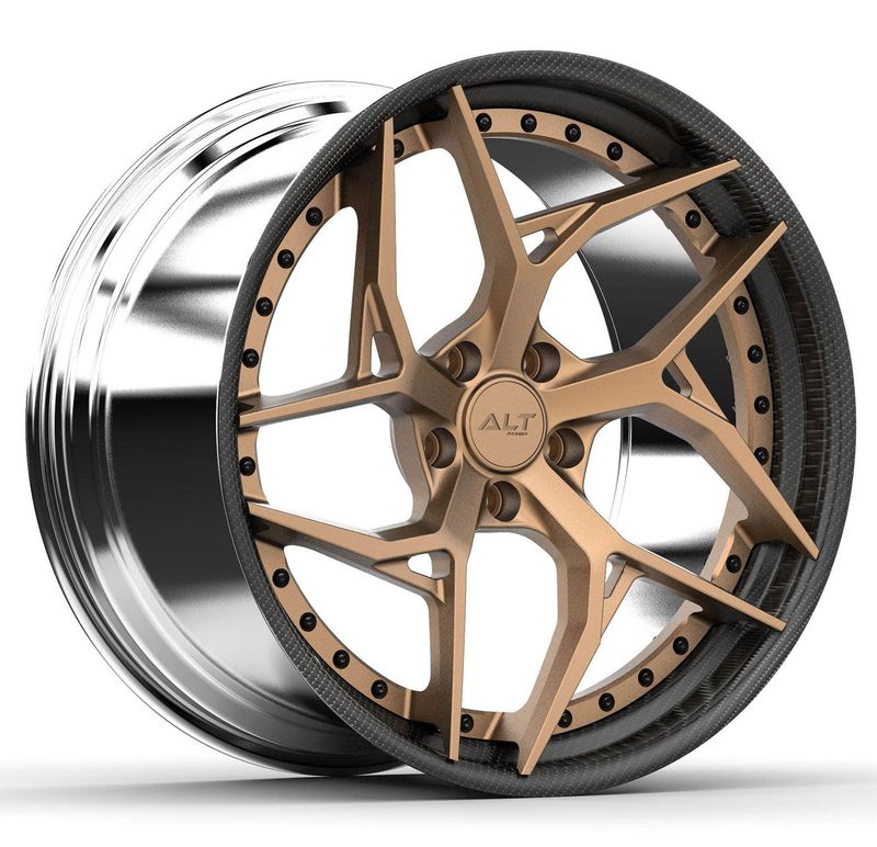 ALT DL12 Forged 2 Piece Bronze face Polished barrel and Carbon Fiber Lip wheels for C6 Corvette Base / Z51