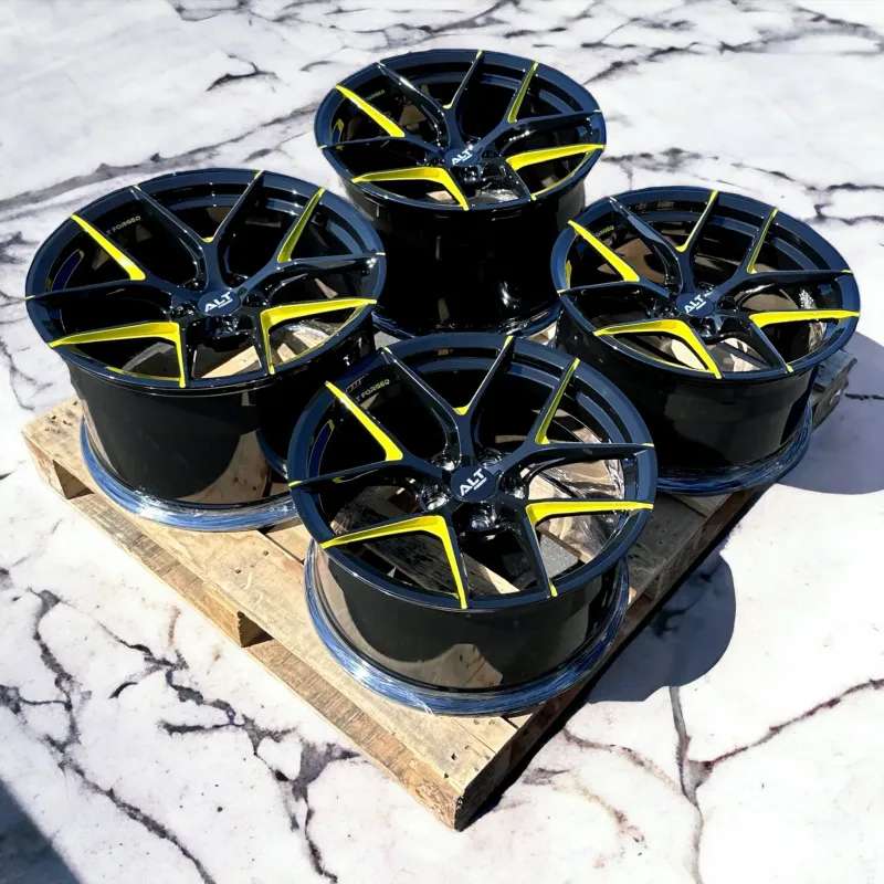 ALT5 Forged Gloss Black / Yellow wheels for C7 Corvette Base / Z51