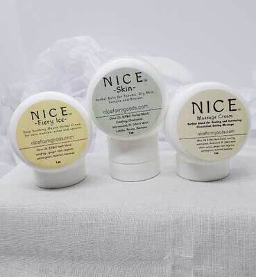 Triple Pack: I of each: Nice Skin, Massage Cream, and Fiery Ice Triple Pack: I of each: Nice Skin, Massage Cream, and Fiery Ice