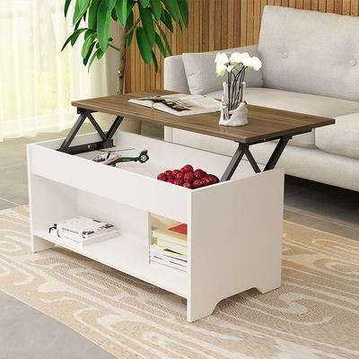 Lift Top Coffee Table - White with walnut top