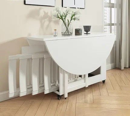 Foldable Dining Table with 4 chairs - White round