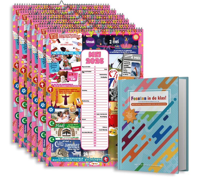 6 x Multiculturele Feestkalender &#39;25/&#39;26 (A2 formaat) en 1 x boek Feesten in de Klas!