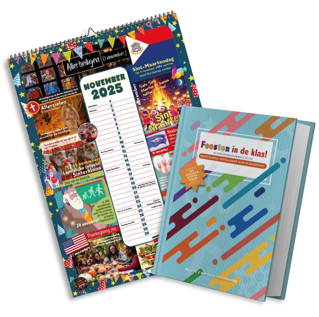 Pakket Multiculturele feestkalender &#39;25/&#39;26 (A2 formaat) + boek Feesten in de klas!