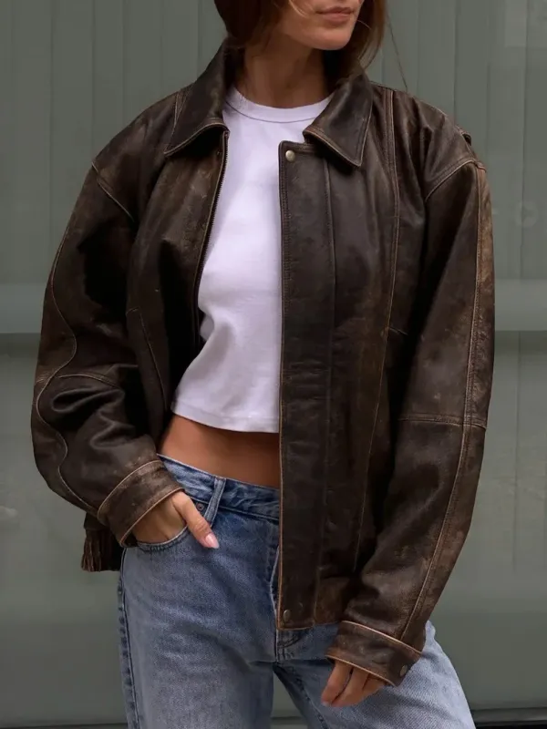 Women Handmade Brown Oversize Bomber Lambskin Soft Real Leather Jacket | Women Casual Wear Genuine Leather Jacket, Gift for women,