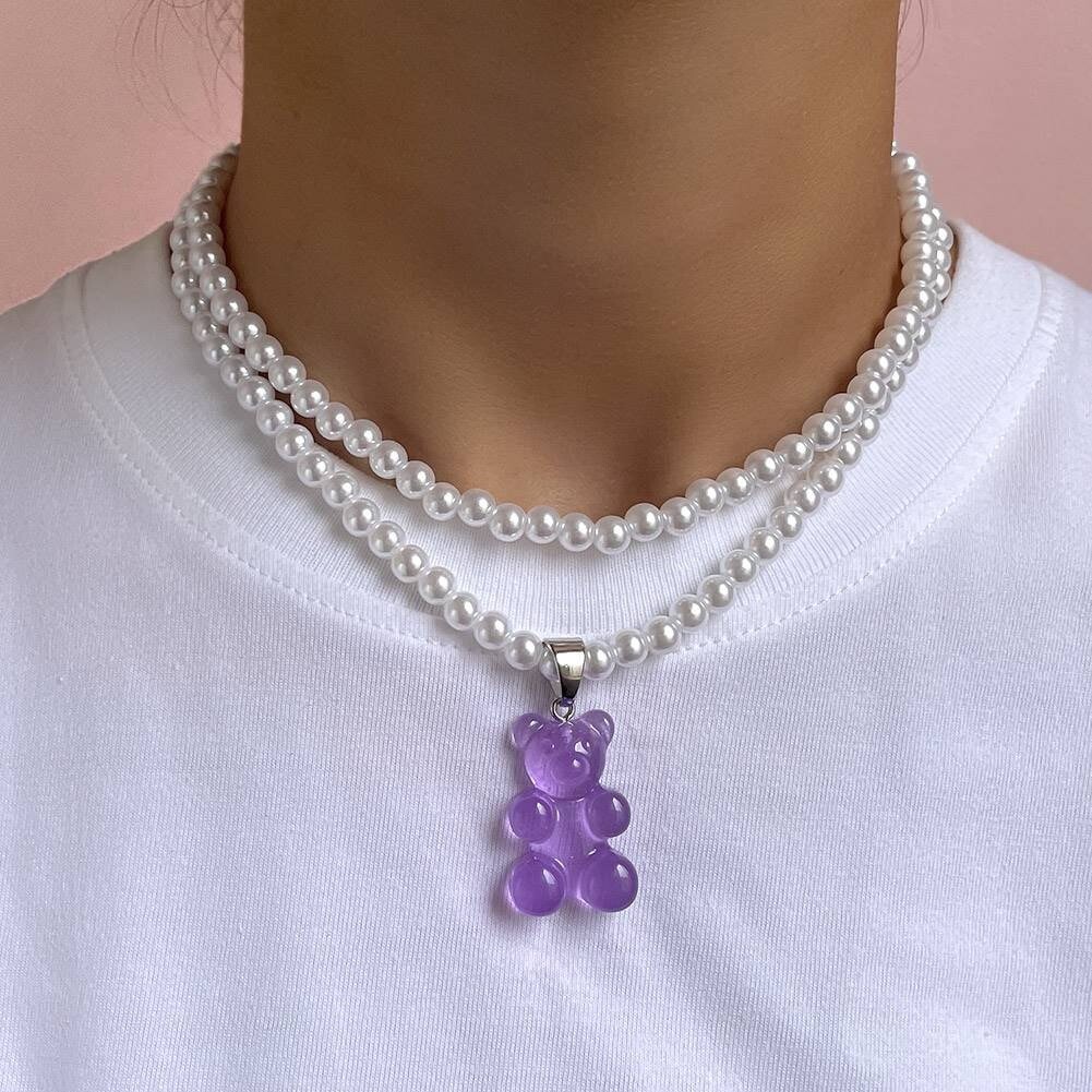 Candy Gummy Bear Pendants Beaded Necklaces