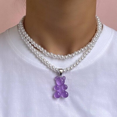 Candy Gummy Bear Pendants Beaded Necklaces