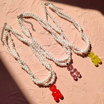Candy Gummy Bear Pendants Beaded Necklaces