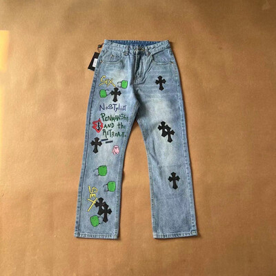 HIP HOP Casual MEN Cotton JEANS Light Straight
