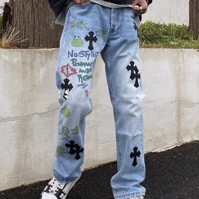 HIP HOP Casual MEN Cotton JEANS Light Straight