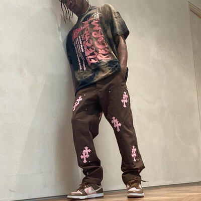 Cross Patch Embroidery Denim Pants