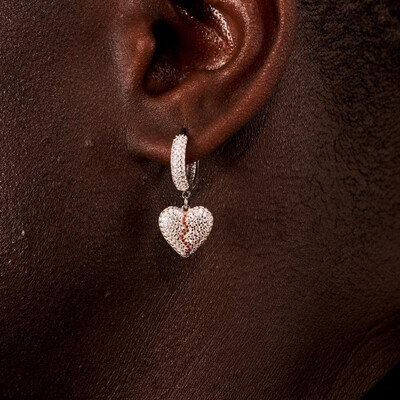 iced out bling heart charm hoop earrings