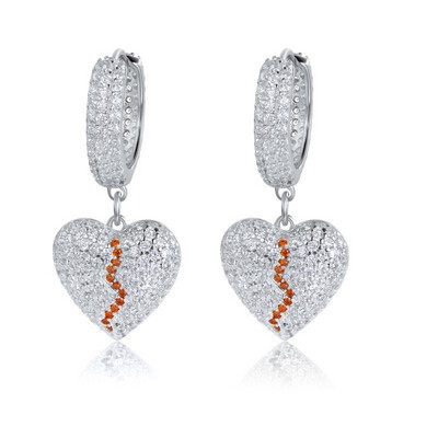iced out bling heart charm hoop earrings