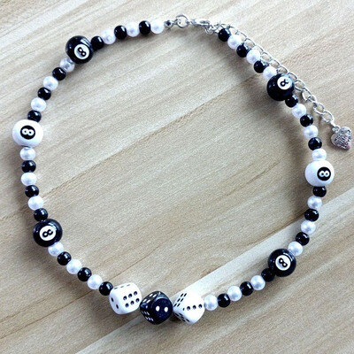 Black Number 8 Beads Choker Necklaces Rock Dice Pearl