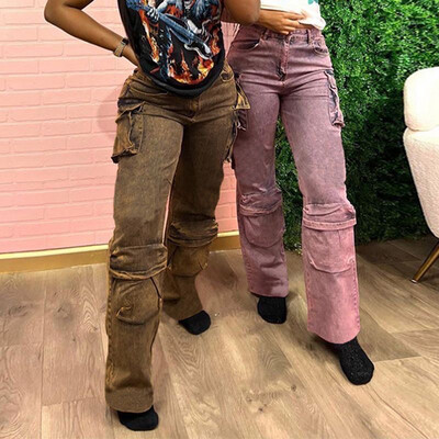 Vintage Women's Jeans Baggy Pocket Casual Female Pants