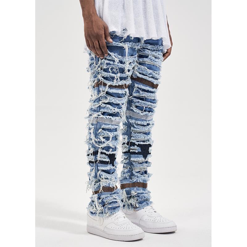 Mens Black Skinny Denim Jeans Heavy Destruction Ripped Biker Jeans