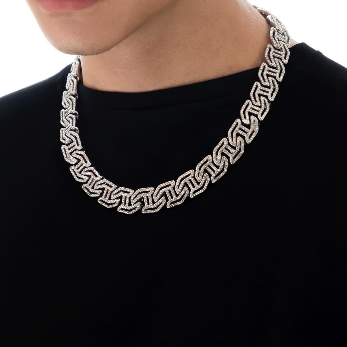 Zircon Rhinstones Geometric Cuban Chain