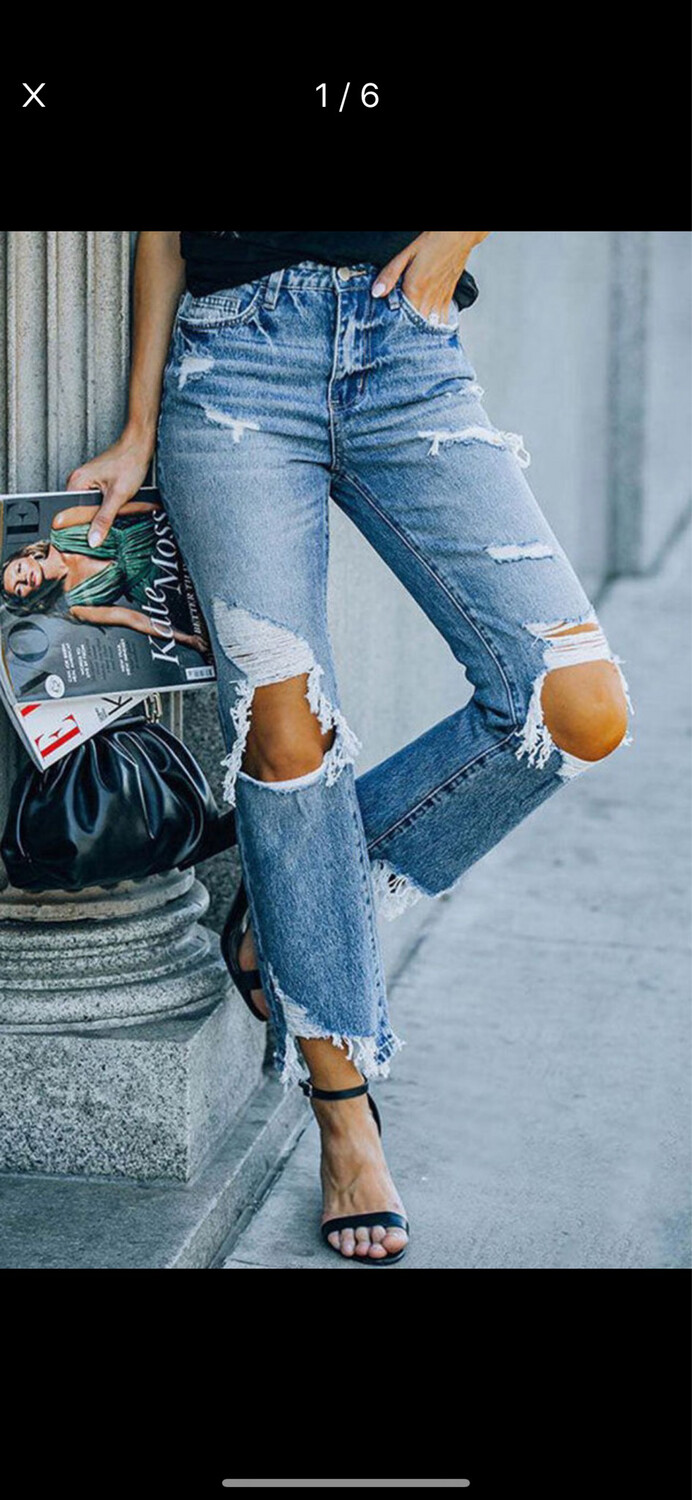 Ripped Knee High Waist Jeans