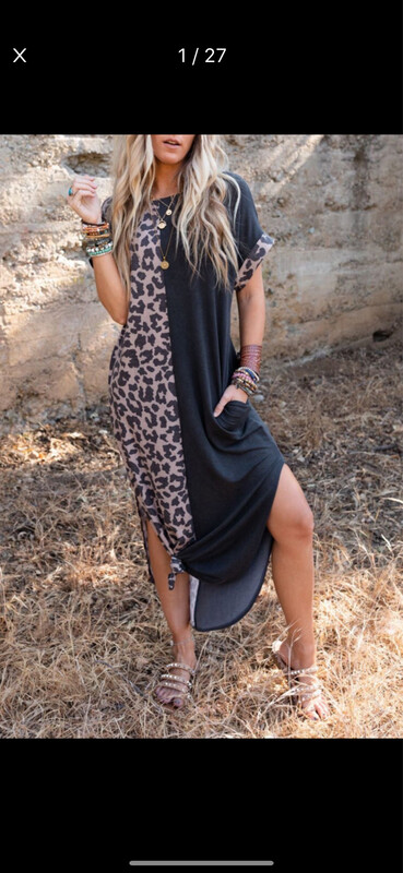 Black Leopard T-shirt Dress With Slits