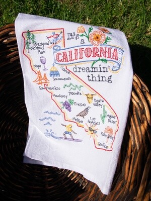 CA Embroidered Map Tea Towel