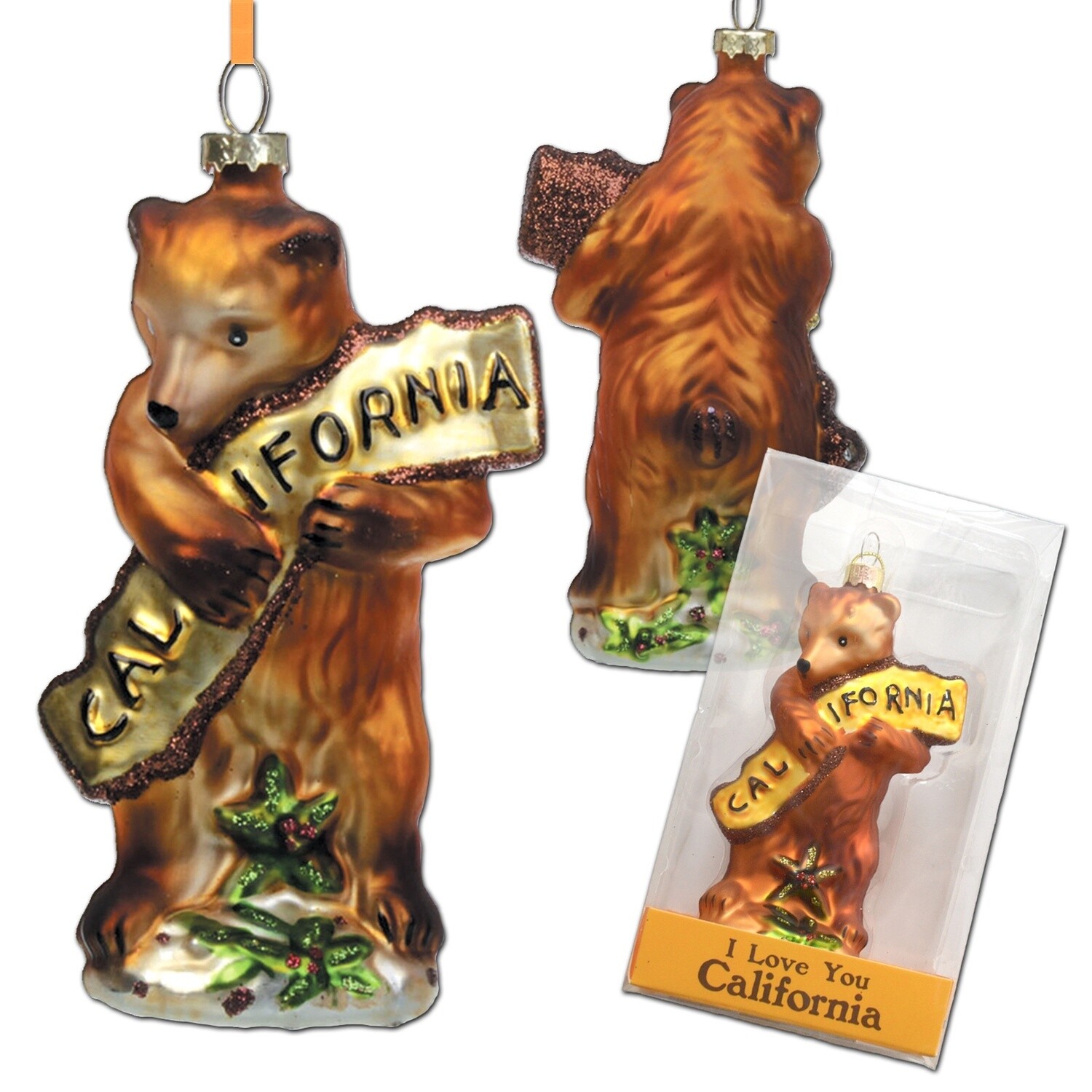 CA Bear Hug Glass Ornament