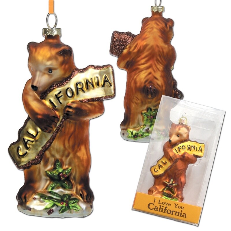 CA Bear Hug Glass Ornament