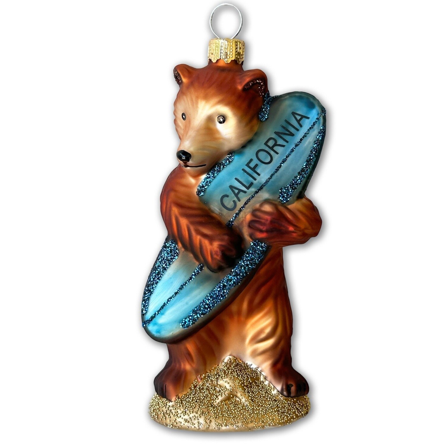 CA Surf Bear Glass Ornament