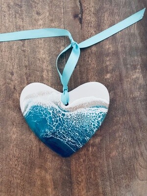 Resin Heart Ornament with Dark Teal Blue and Gray