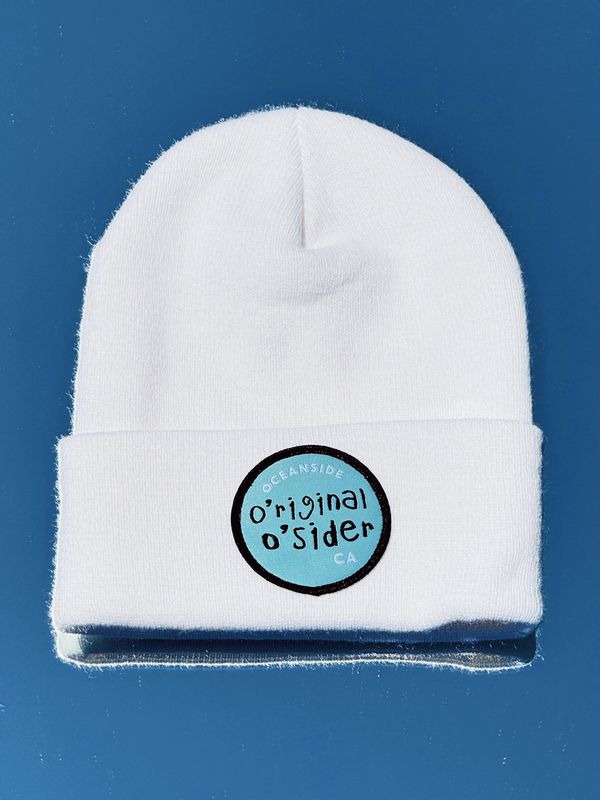 White Beanie with Mint Patch