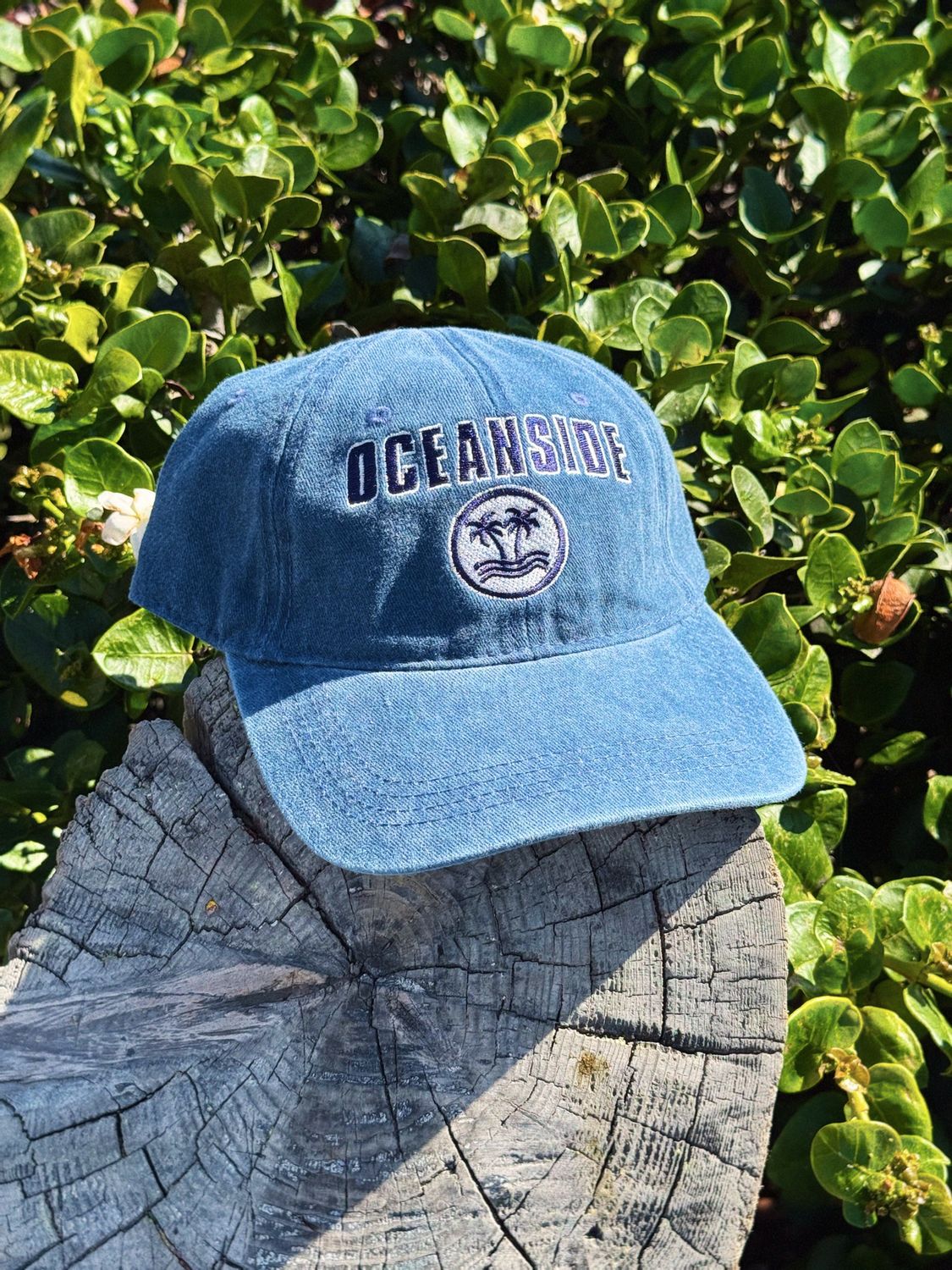 Palms-Wave in Circle Oceanside Navy Twill Cap