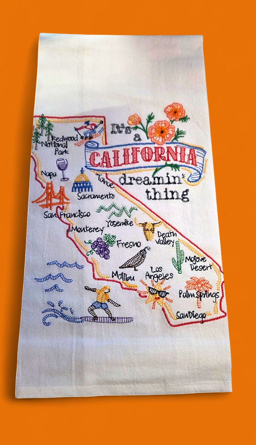 CA  Embroidered Map Tea Towel