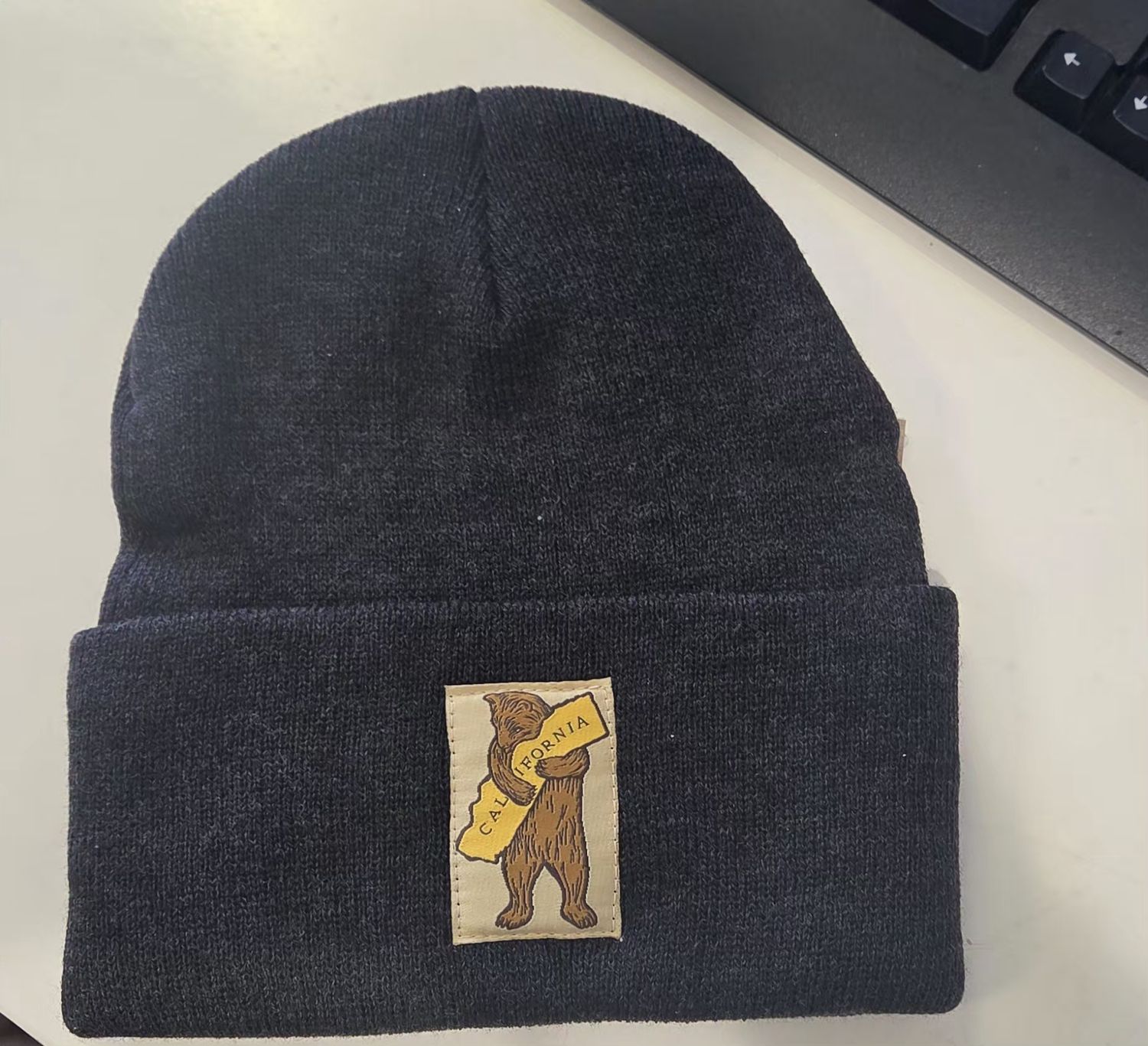 12" CA Bear Hug Patch Charcoal Beanie