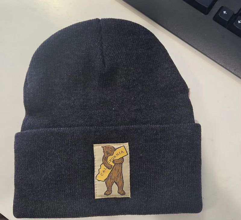 12" CA Bear Hug Patch Charcoal Beanie