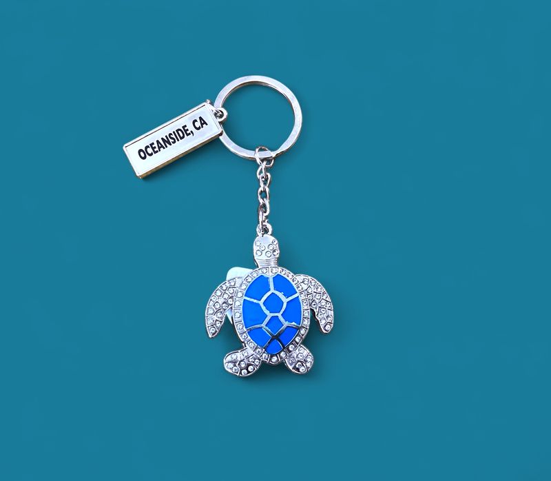 Blue Turtle Oceanside Metal Keychain