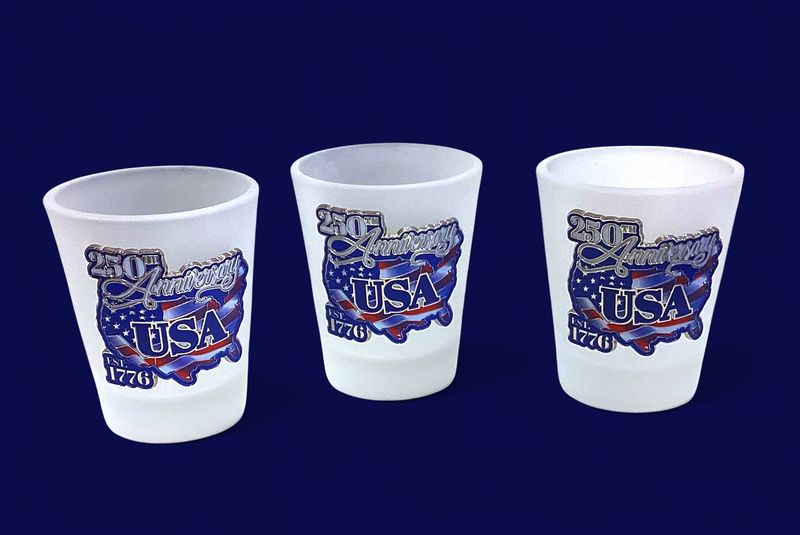 250th Anniv. White Frosted Metal USA Shot Glass