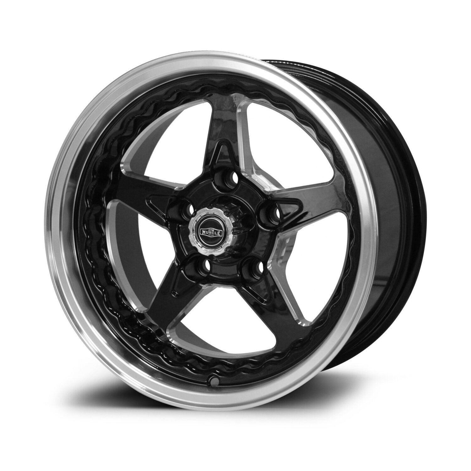 CTM MUSCLE DRAGSTAR BLACK MILLED / MACHINED LIP Size:15x5.5J PCD:5/114.3 ET:0 (FORD FALCON / MUSTANG FITMENT)