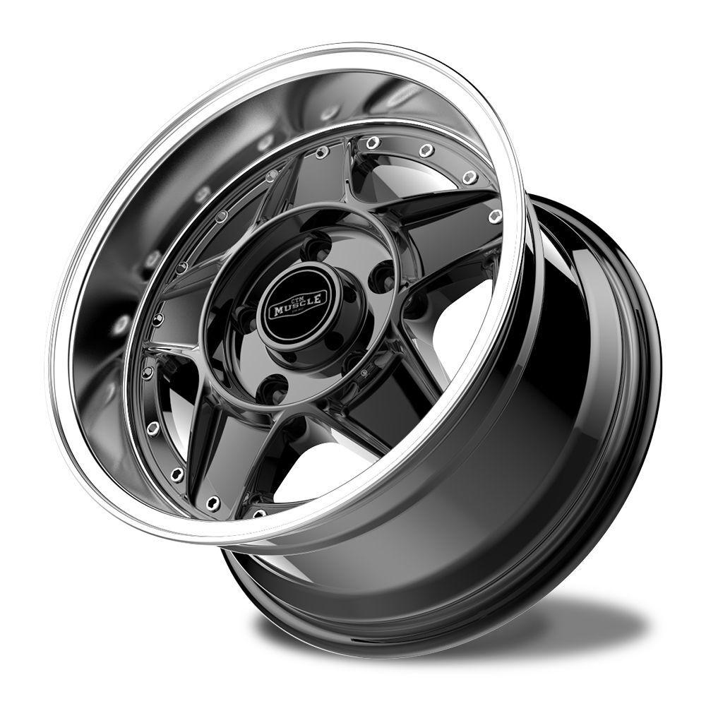 CTM MUSCLE BOMBER BLACK / MACHINED LIP Size:15x8.5J ***CUSTOM FITMENT***