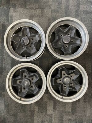 *USED* STAGGERED 15" SET 4 PORSCHE 944 BLACK / SILVER PCD: 5/130
