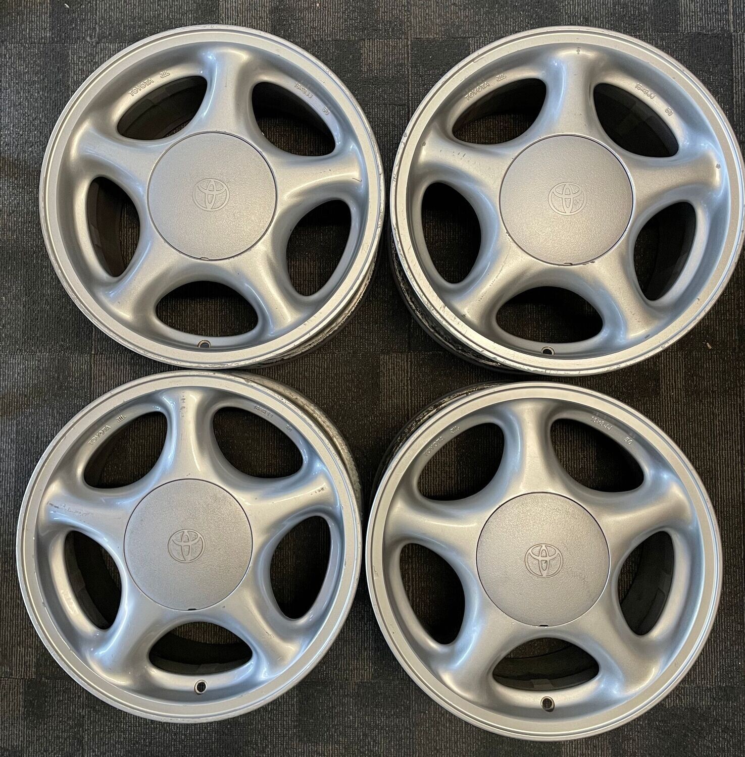 *USED* STAGGERED 16" SET 4 TOYOTA OEM SUPRA TURBO JZA80  SILVER PCD: 5/114