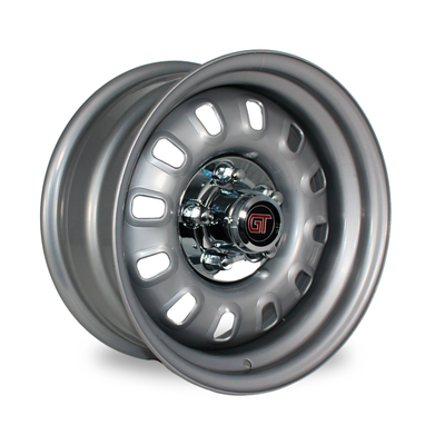 CTM MUSCLE 12 SLOT SILVER + GT CHROME SKULL CAP Size:15x10J PCD:5/114.3 ET:-6