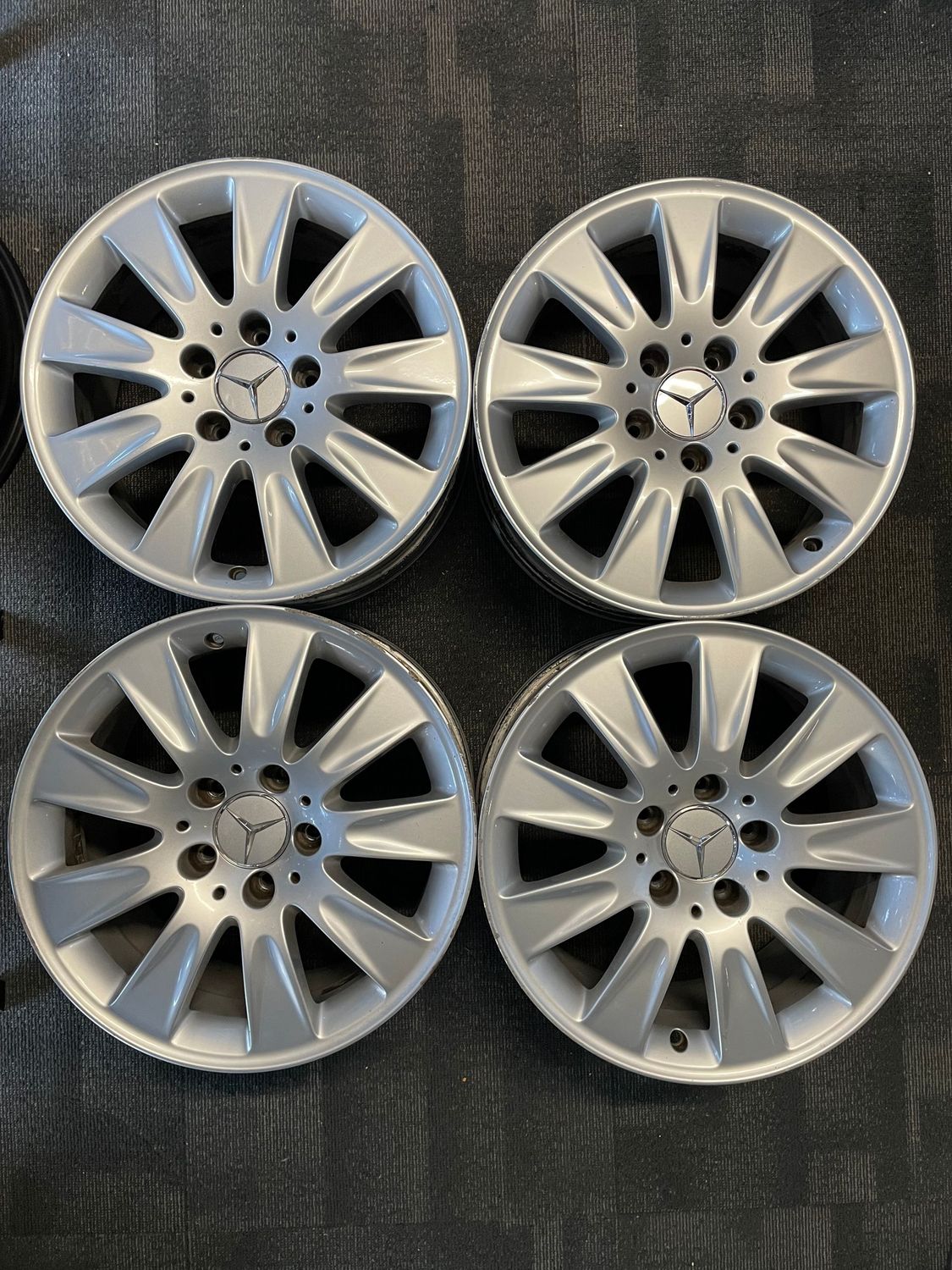 *USED* SET 4 STAGGERED 16" MERCEDES BENZ CLK SILVER PCD: 5/112 ET32P