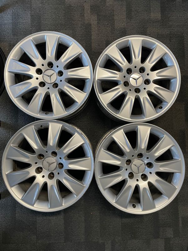 *USED* SET 4 STAGGERED 16" MERCEDES BENZ CLK SILVER PCD: 5/112 ET32P