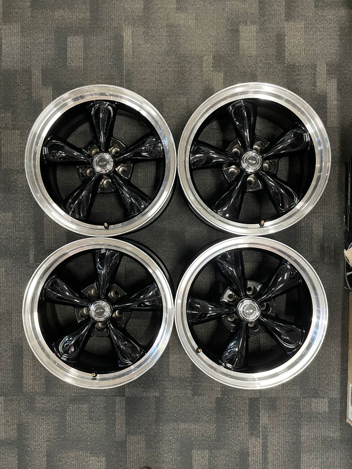 *USED* 17x8 AMERICAN RACING TORQ THRUST M BLACK/MACHINED (FALCON FITMENT) [SET 4]