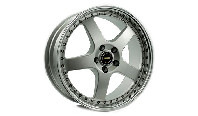 SIMMONS FR1 SILVER / MIRROR LIP & CHROME RIVETS Size:17x7.0 5 STUD CUSTOM FITMENT