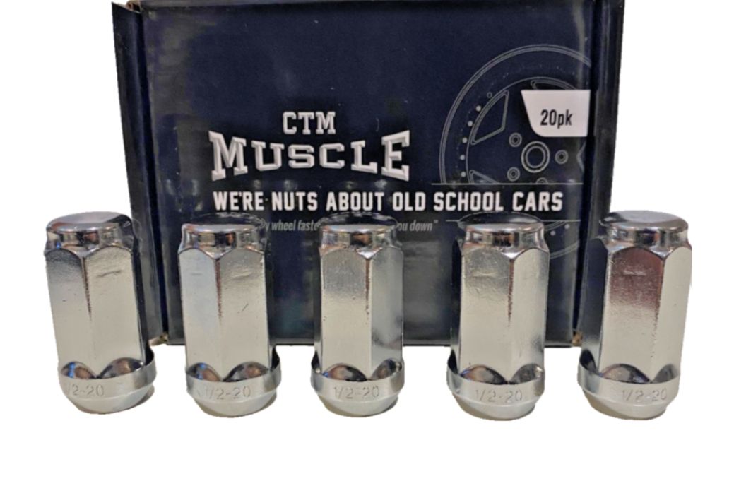 CTM MUSCLE TAPER WHEEL NUT 1/2 INCH ACORN 45mm CHROME SET 20 CTM MUSCLE TAPER WHEEL NUT 1/2 INCH ACORN 45mm CHROME SET 20