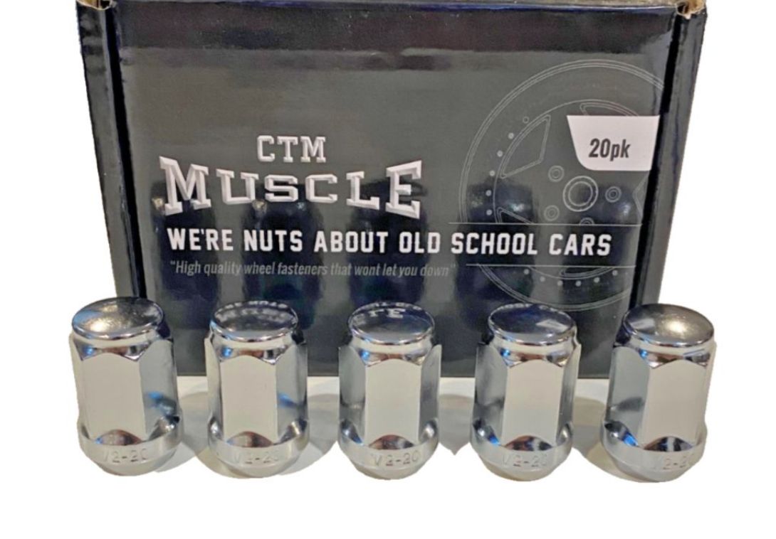 CTM MUSCLE TAPER WHEEL NUT 1/2 INCH ACORN 35mm CHROME SET 20 CTM MUSCLE TAPER WHEEL NUT 1/2 INCH ACORN 35mm CHROME SET 20