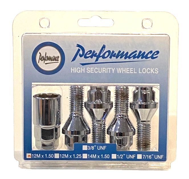 PERFORMANCE CONE SEAT LUG BOLT LOCK NUT SET 12M x 1.50 CHROME PERFORMANCE CONE SEAT LUG BOLT LOCK NUT SET 12M x 1.50 CHROME